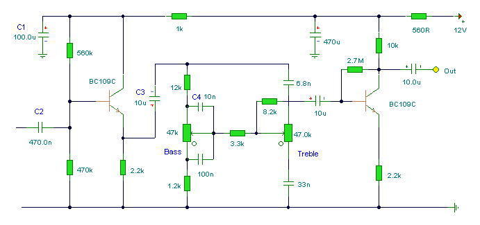 ტონი კონტროლის Circuit კლასიკური Baxendall BC109C