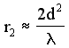 r_2 = (d 2 2 ^) / lambda