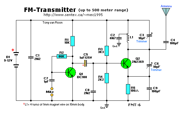 trasmettitore fm fino ai circuiti metri gamma 500