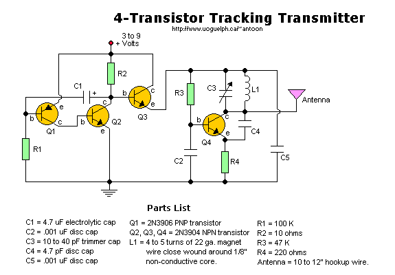 4 Transistor Trosglwyddydd Olrhain