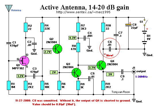 Aktīvā Antenna shematiska diagramma
