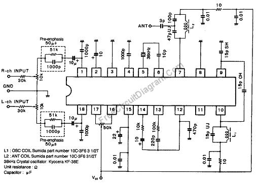 stereo transmițător FM de circuit ba1404 schematică