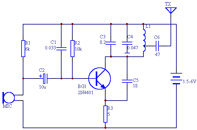 Produkoval 2N4401 Mini bezdrôtovým FM mikrofón 1.5V