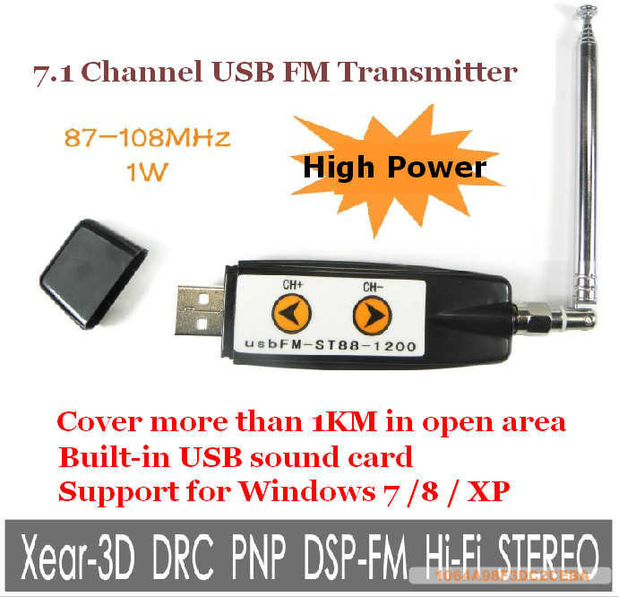 FMUSER USB Mini stereo 1KM FM-sender FM-FU88-1200