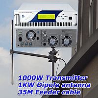 FMUSER 1KW Radio broadcast FM Transmitter + 1KW dipole antena + 35M feeder cable na may mga connecoter