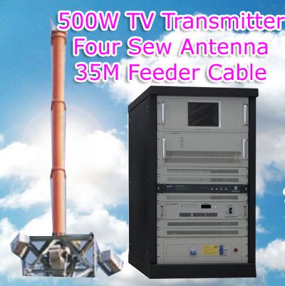 Pemancar TV FMUSER 500W dengan antena jahit dengan set lengkap kabel feeder 35 meter