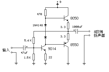 8550 en 8050 deur 'n klein transistorversterker stroombaandiagramme