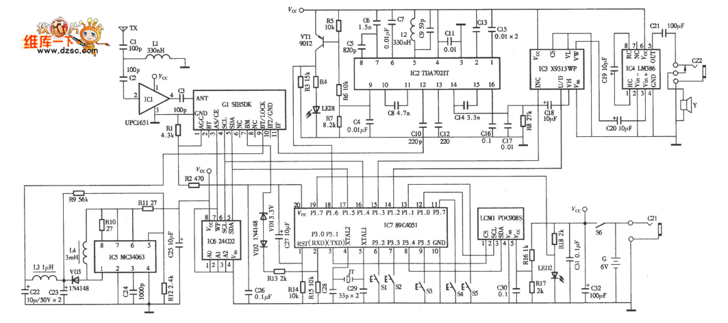 Diagrama de circuito de radio de sintonía de FM portátil sintetizador de frecuencia digital hecha en casa