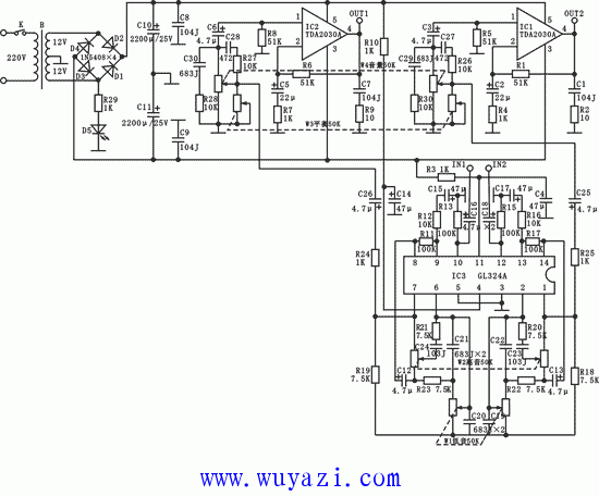 DIY isang tipikal na stereo RF kapangyarihan amplifier (TDA2030A)