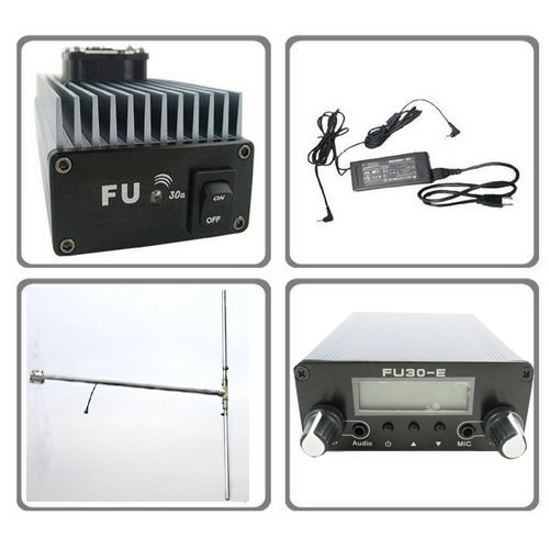 FMUSER FU-30A 30W 전문 FM 출력 전력 증폭기 + exicter + DP100 1 / 2 다이폴 안테나 + 파워 + 케이블 시스템 키트
