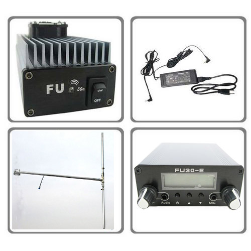 FMUSER FU-30A 30W FM حرفه ای تقویت کننده قدرت خروجی + exicter + DP100 1 / 2 دو قطبی آنتن + قدرت + سیستم کابل کیت