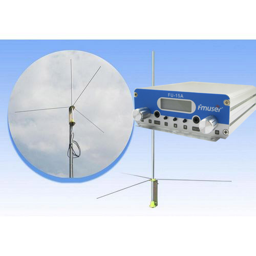 FMUSER 15W CZH-15A CZE-15A FU-15A Émetteur de diffusion FM stéréo PLL excitateur FM 88Mhz - 108Mhz + antenne GP200 1/2 onde + couvercle du kit d'alimentation 2.5KM-5KM