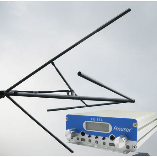 FMUSER 15W CZH-15A CZE-15A FU-15A FM stereo PLL-uitsaaier FM-opwekker 88Mhz - 108Mhz + Sirkel gepolariseerde FM-antenne + Power Supply Kit