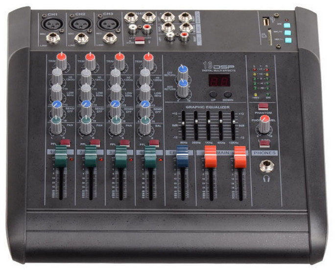 MX502D-USB kanal 4 mixer bil-amplifikazzjoni (stereo) effetti ta 'ugwalizzazzjoni DSP