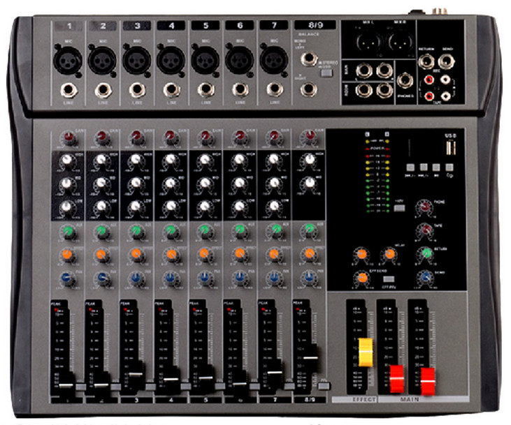 CT90S-USB 8 kanals mixer med stereo input og USB display