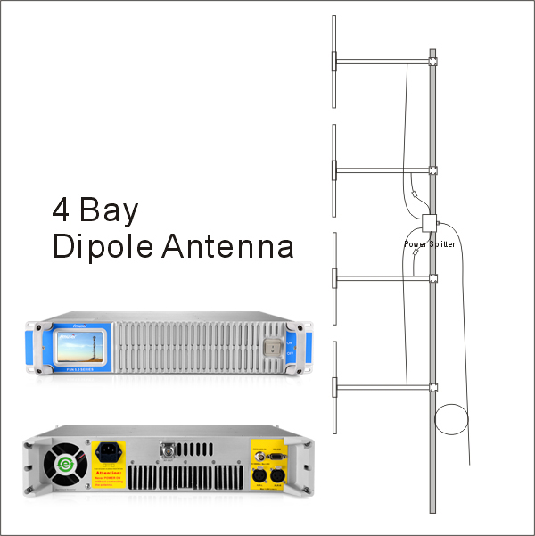 FMUSER 600W Professionele FM Broadcast Radiosender + DP100 1/2 golf vierbaai dipoolantenne + 30 meter kabel met aansluitstukke