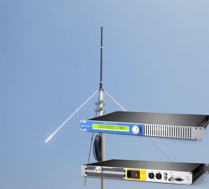 FMUSER 150W Trasmettitore FM per stazione radio FM Broadcast FSN-150B + GP100 KIT 1/4 antenna GP wave