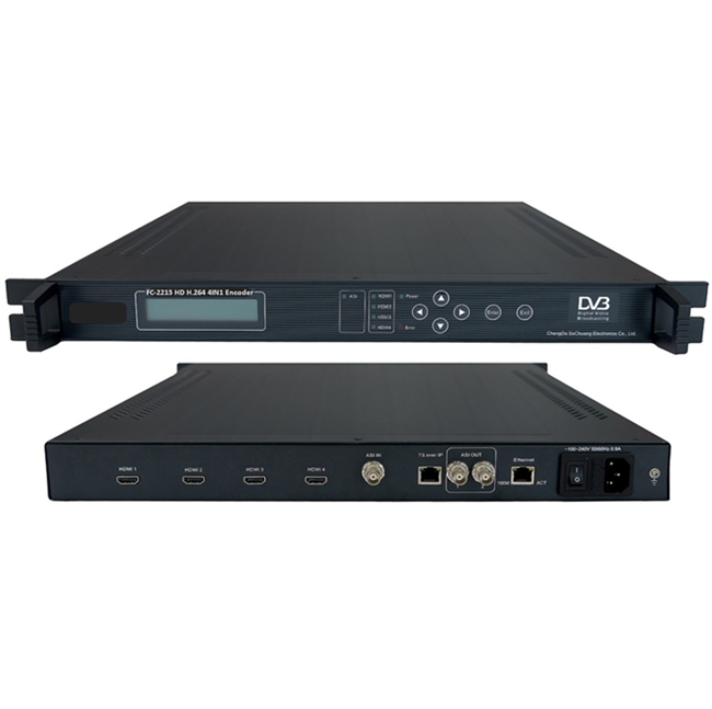 FMUSER FC-2215 HD H.264 4-HDMI-kooderi (4 HDMI + ASI sisään ja ASI + IP (UDP) / MPTS / SPTS ulos)