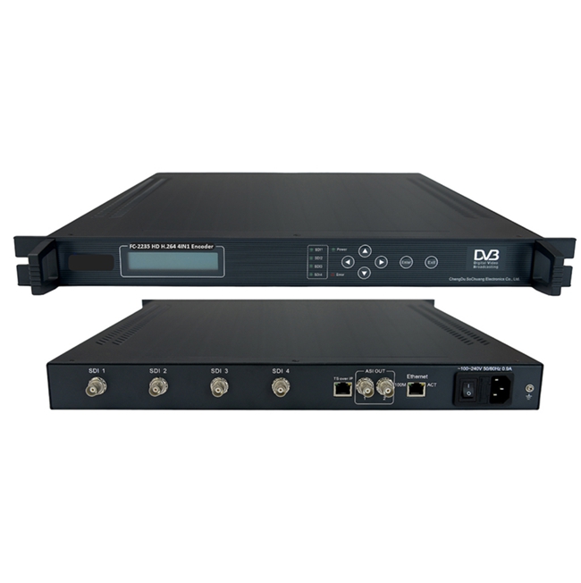 FMUSER FC-2235 HD-SDI H.264 4IN1 Encoder (4 SD / HD SDI dalam, ASI + IP / UDP / MPTS keluar)
