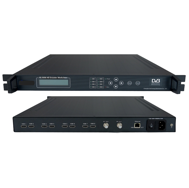 FMUSER FC-5356 8IN1 H264 Mpeg4 HD-kodeerija DVB-T modulaator / mitmikanaliline HDMI-RF-muundur DVB-peakomplekti jaoks, hotelli HDTV-d / kaabel-digitaaltelevisioon