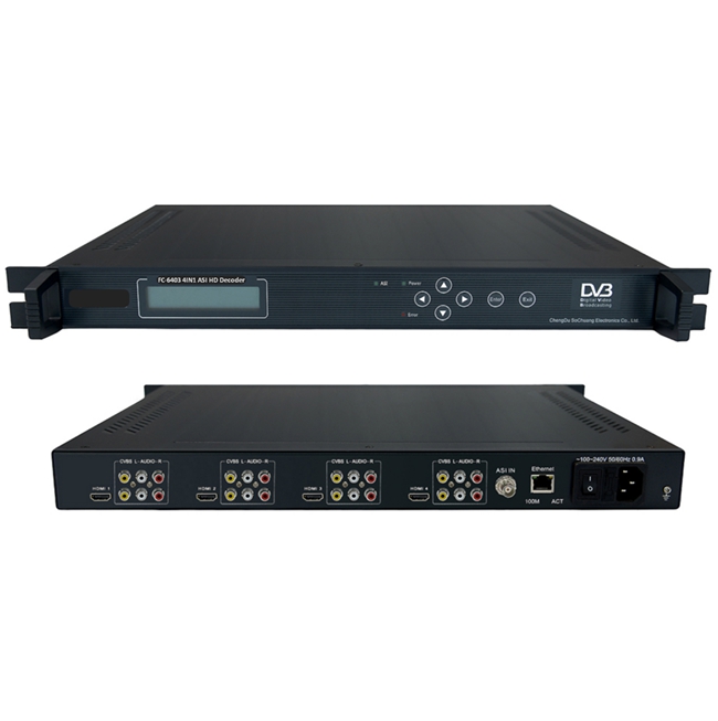 FMUSER FC-6403 4in1 ASI SD / HD Decoder (ASI dalam, 4 * AV + 4 * HDMI keluar)