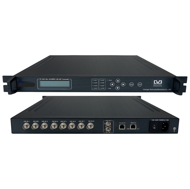 FMUSER FC-2501 8IN1 ASI MPEG-2 / H.264 Transcoder (ASI dalam, ASI / IP / MPTS / STPS keluar)