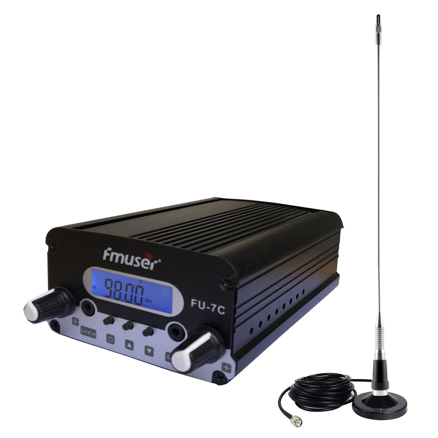 FMUSER 7W CZH-7C CZE-7C FU-7C FM stereo PLL broadcast transmiter 76MHz-108MHz + DP100 1/2 wave dipole antena + Powersupply Kit takip 1.5km-3KM