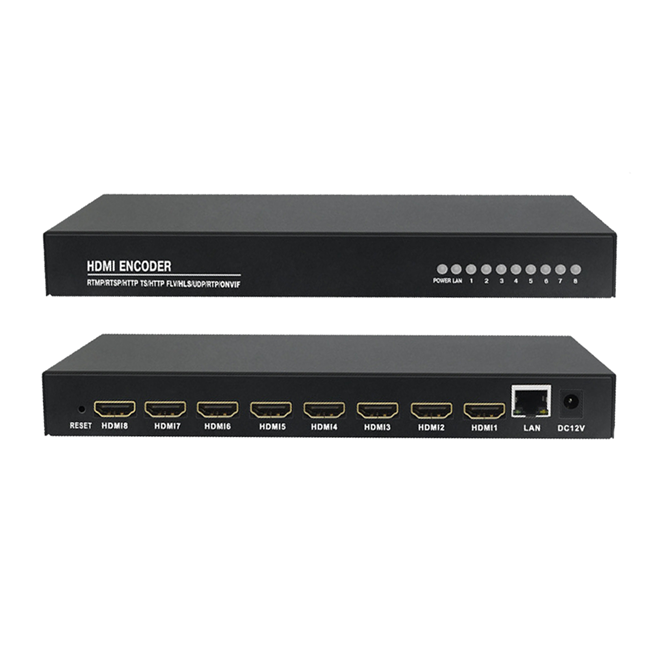 FMUSER FBE228 8 canals d'entrada HD&MI H.265/H.264 Codificador d'àudio i vídeo IPTV per a la transmissió en directe d'IPTV HD, suport de difusió RTMP, RTSP, HTTP, HLS, UDP, RTP i multicast