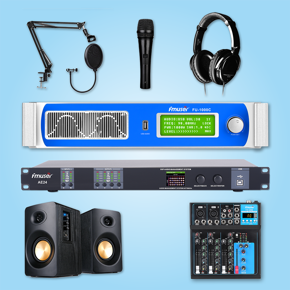 Pacote de equipamento de estação de rádio FMUSER BS-1M FM, transmissor FM, estação de rádio FM, transmissor 1000W 1KW, notícias ao vivo