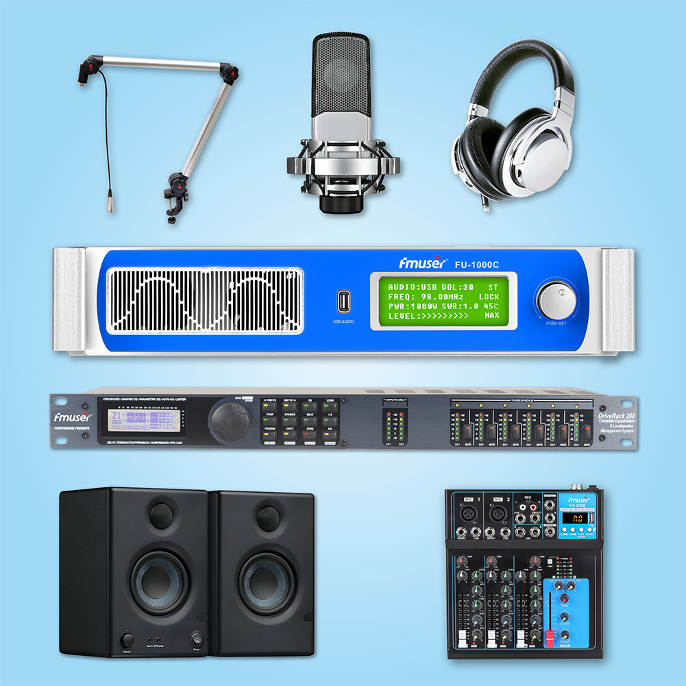 Pacote de equipamento de estação de rádio FMUSER BS-2M FM, transmissor FM, estação de rádio FM, transmissor 1000W 1KW, notícias ao vivo