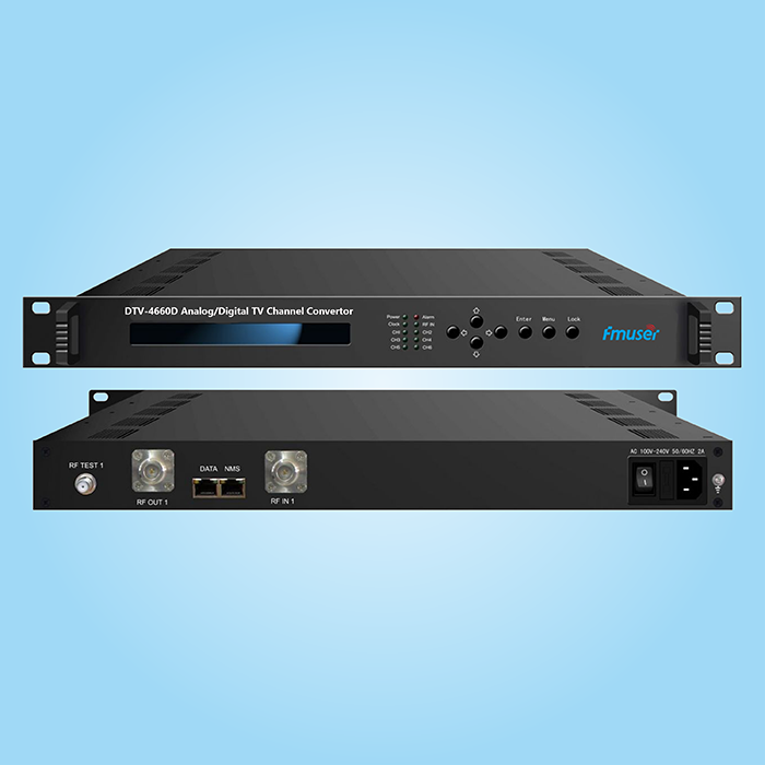 FMUSER DTV-4660D Analogni/Digitalni DVB-C/T, ATSC, ISDB-T, PAL, NTSC itd. RF v RF izhodni frekvenčni pretvornik TV kanala