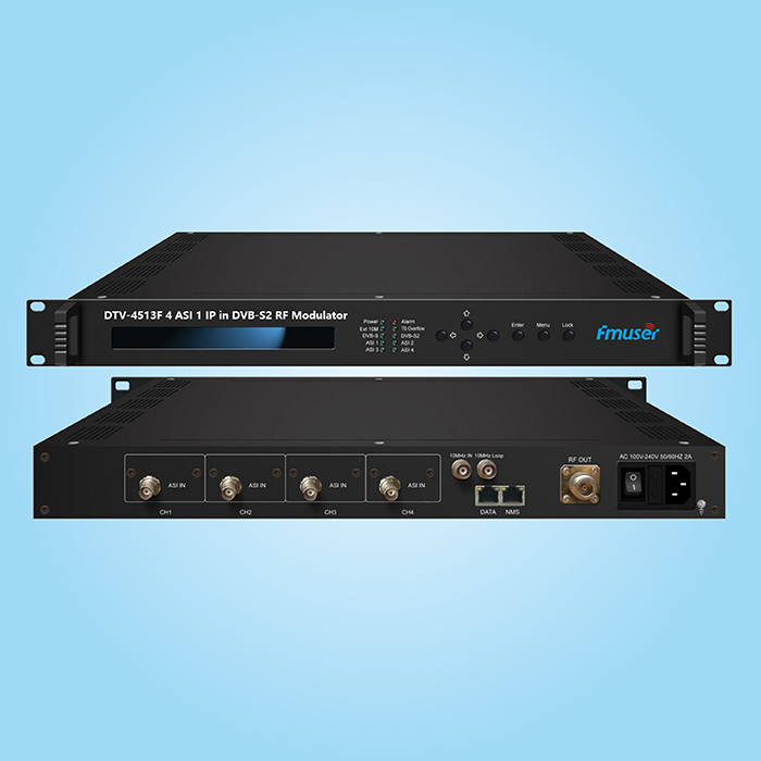 DTV-4513F 4 ASI 1 IP v DVB-S2 RF modulátoru