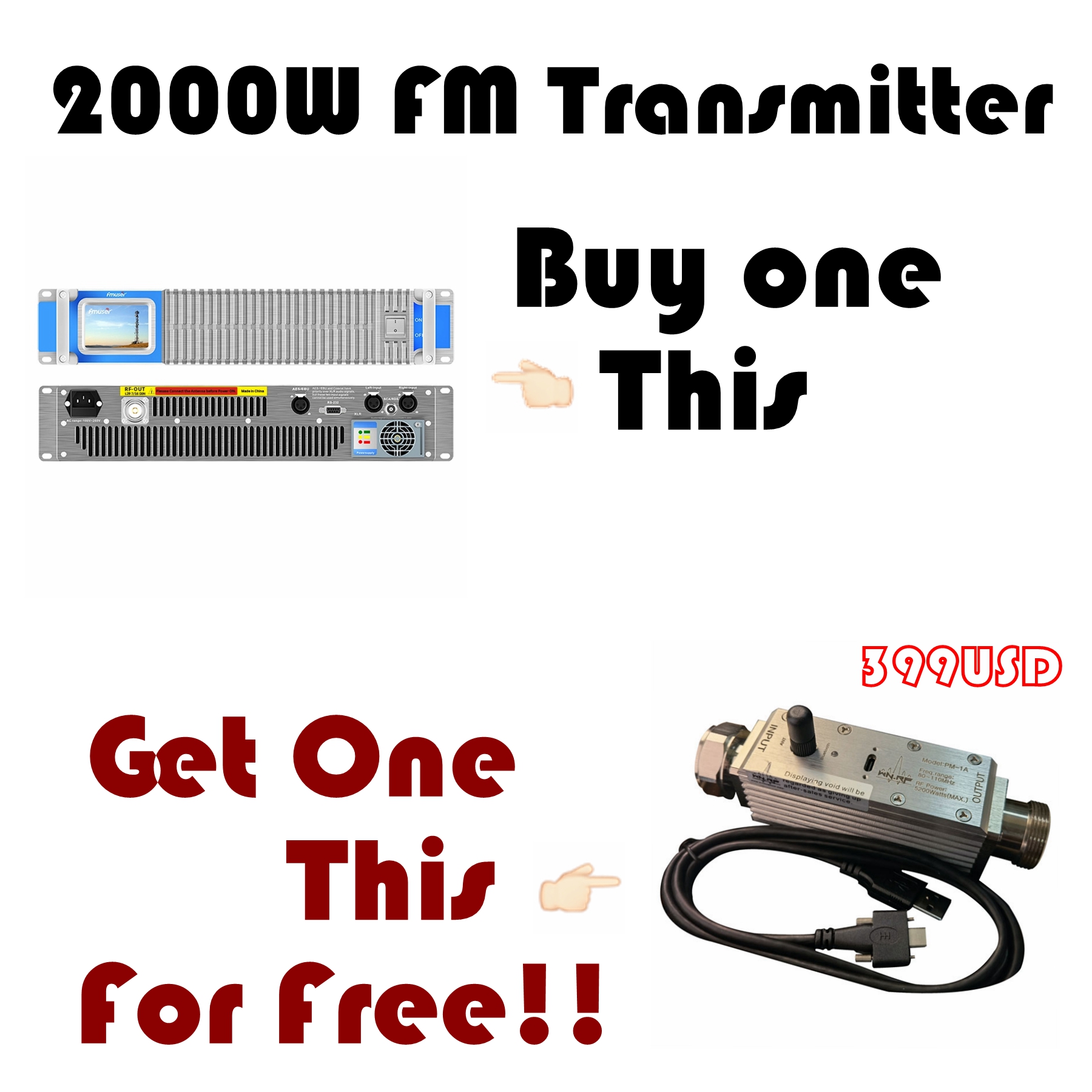 FMUSER FSN-2000T 2000W 2KW FM-sender Kompakt 2U-størrelse Solid State med berøringsskjerm