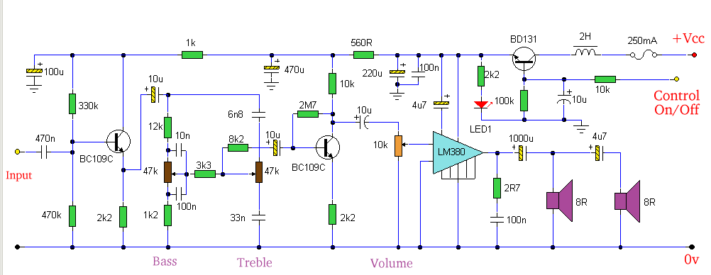 Amp with Tone Controls and Soft Switching