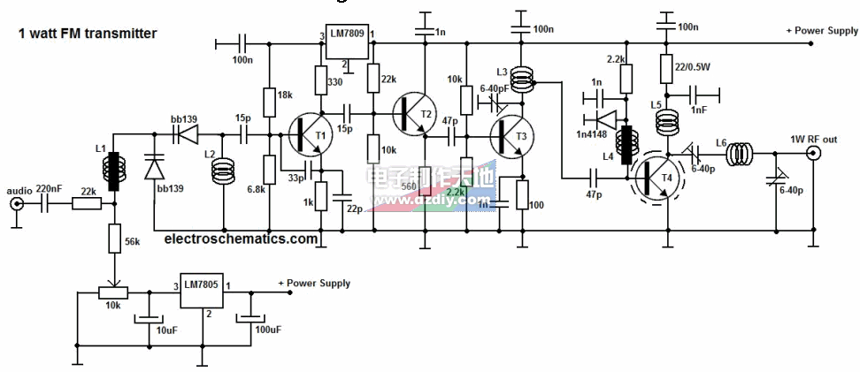 1W调频发射机电路图（英文）1W fm transmitter