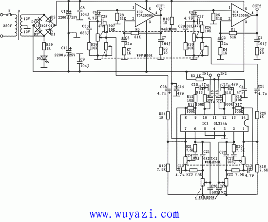 DIY a typical stereo RF power amplifier  (TDA2030A)